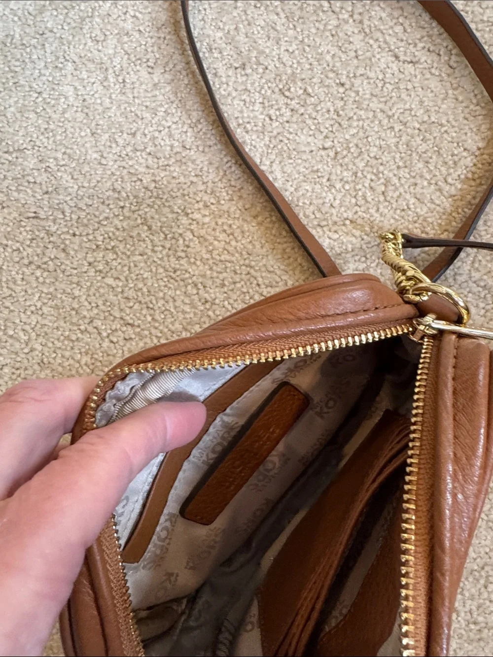 Michael Kors Chestnut Leather Crossbody with Gold Plate
